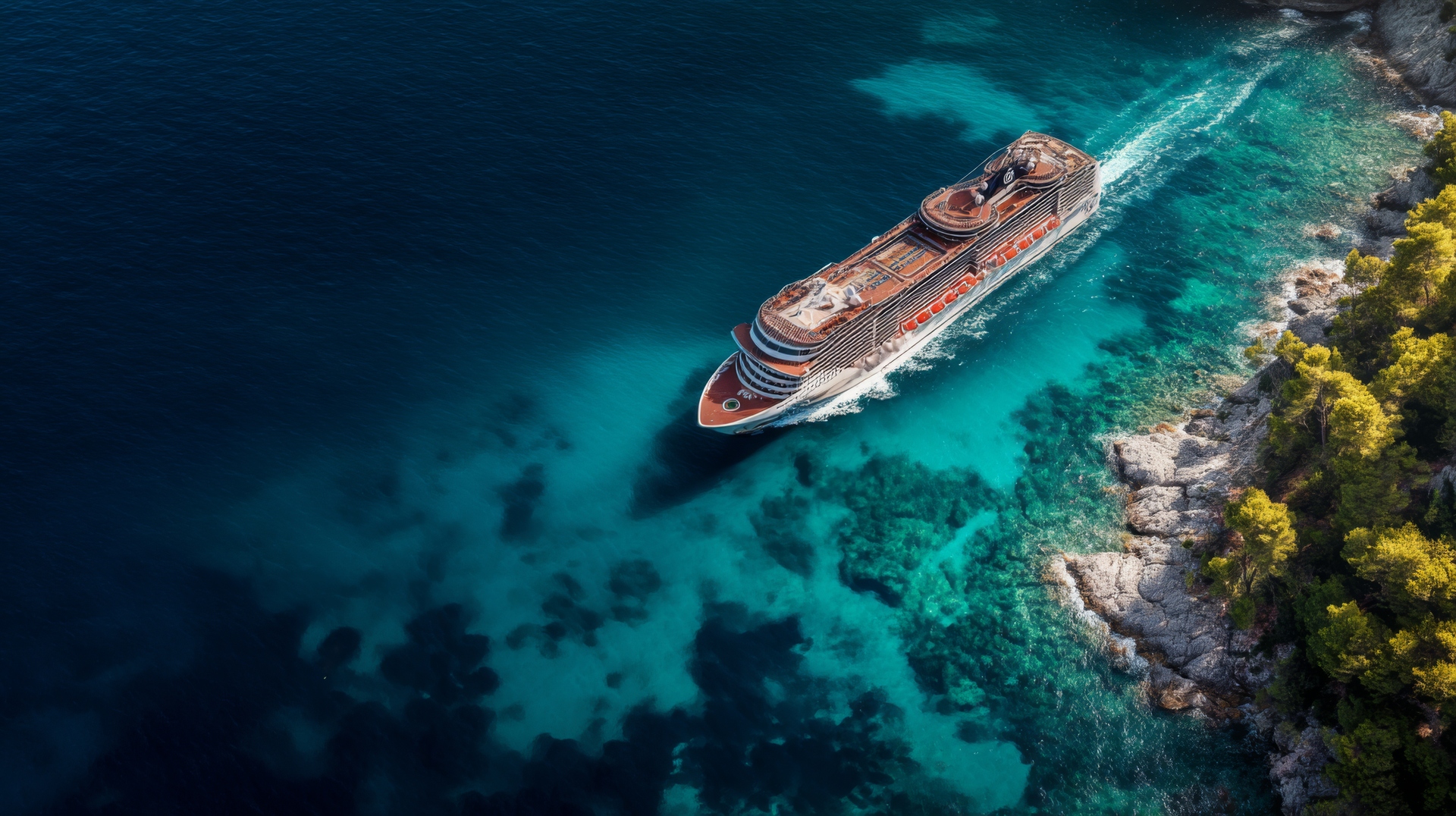 A cruise ship gliding across open water